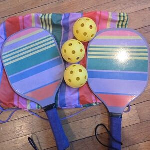 My Tagalongs Striped Pickleball Paddle & Ball Set with Yellow Balls